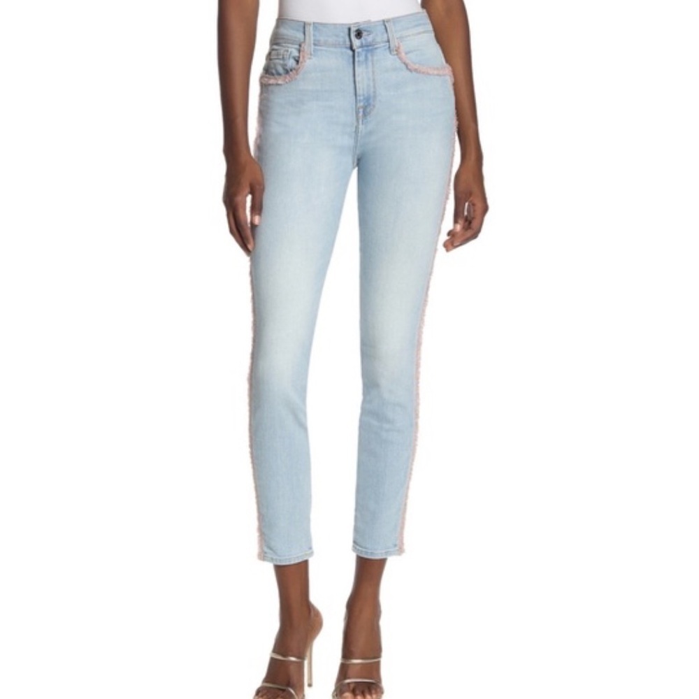 7 For All Mankind High Waist Ankle Skinny With Rainbow Fringe size 30  🌈 👖 - Picture 6 of 16